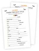 Downloadable printable for the Halloween game Finish the Movie Title. The goal of the game is to fill in the missing words of 16 horror movie titles. Answer sheet included.