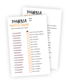 Printable for the Phobia Match Game for Halloween. This game is fun and simple but still quite a challenge! The task for the players is to pair up the names of phobias with their descriptions. Globophobia anyone?