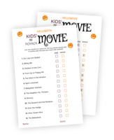 Printable for the Halloween game Kids' or Horror Movie. This game is a quiz where you simply have to tell kids' and horror movies apart. It sounds pretty straightforward, but it's much trickier than you'd expect (which makes it so much fun!)